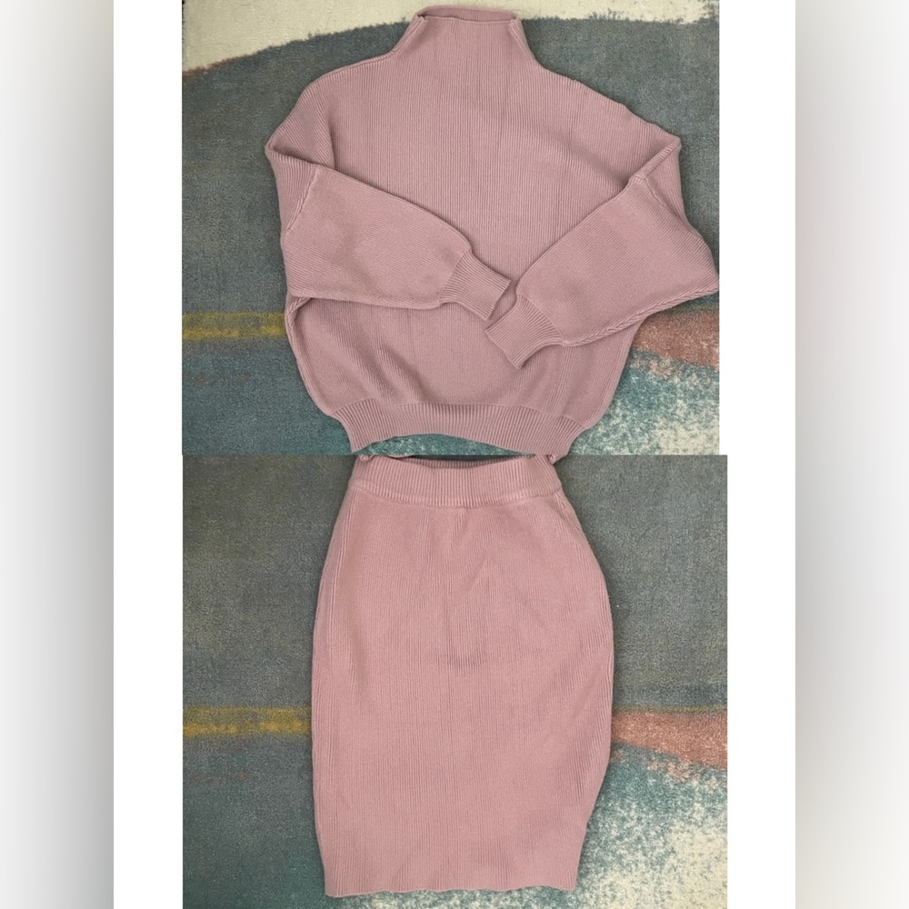 Knitwear Set - Sweater + Skirt in Dusty Pink